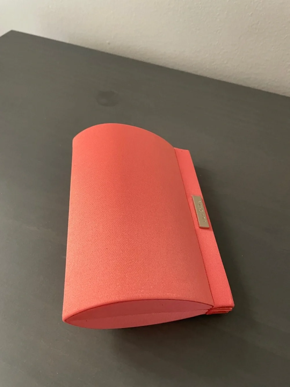 Bulgari Coral Pink Textured Clutch with Gold Plaque - Picture 2 of 5
